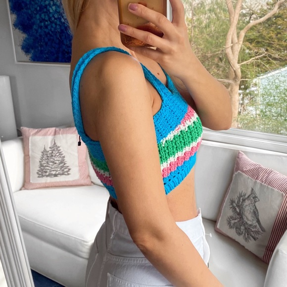🩵 ZARA BLUE MULTI KNIT CROP TOP! - Picture 3 of 16